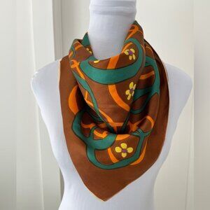 VINTAGE Acetate Square Scarf Made in France Floral Circle Pattern Retro Chic